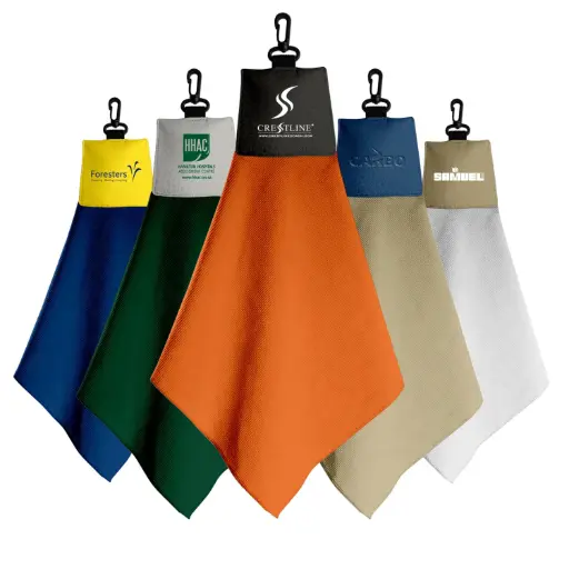 [PG01] Serviette de Golf en Microfibre avec Entête Similicuir
